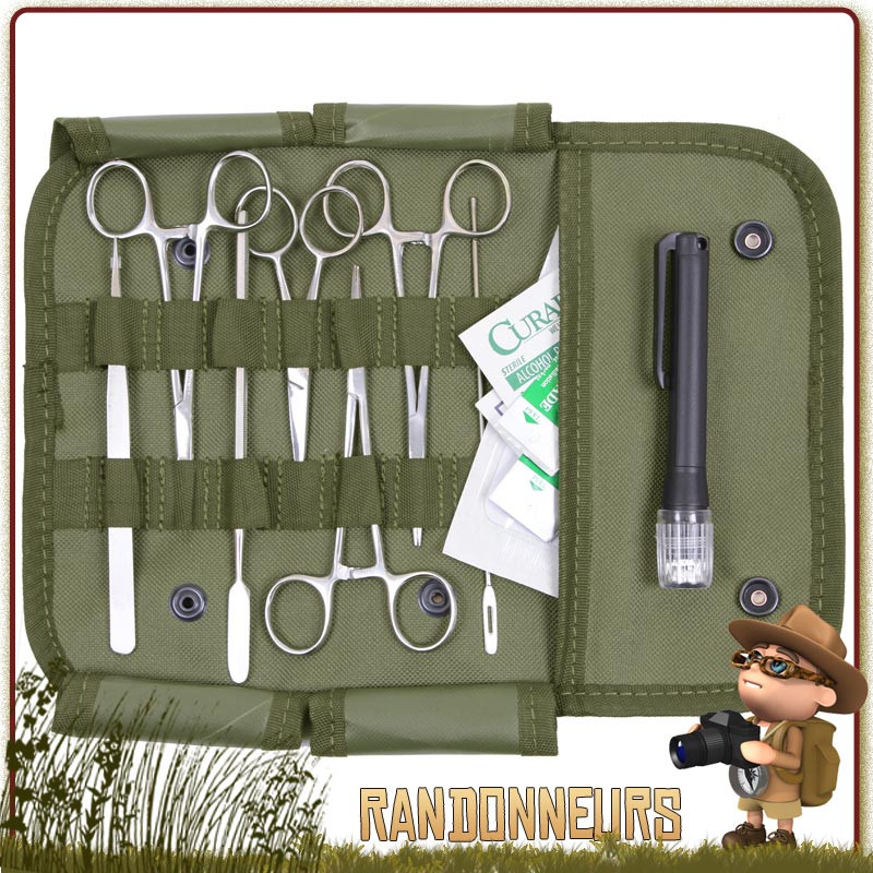 Kit de Chirurgie de première urgence Rothco  instruments médicaux en acier inoxydable pochette nylon compatible Molle