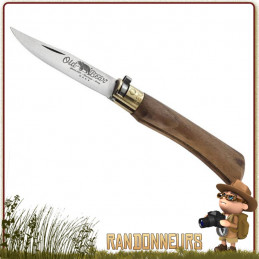 Couteau trekking pliant Old Bear manche 11 cm bois noyer traité huile  lame acier AISI 420 satiné 8 cm avec virole sécurité