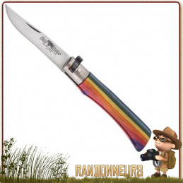 Couteau Old Bear Rainbow, lame acier AISI 420 de 7 cm avec virole de sécurité en laiton nickelé