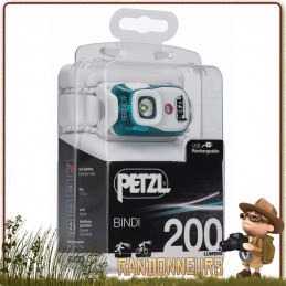 Lampe Frontale marche ultra légère PETZL Bindi Emeraude rechargeable de randonnée