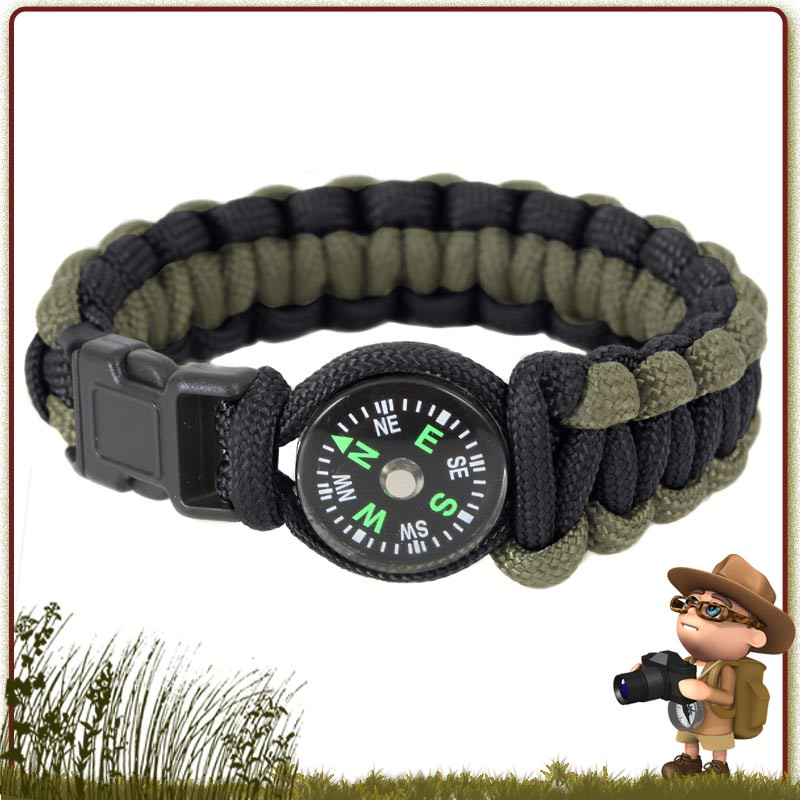 Bracelet Paracord randonnée survie VERT et NOIR avec boussole Rothco