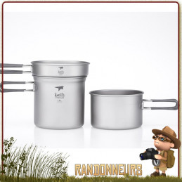 Set Popote Titane 3 Pieces Keith avec pot, casserole et poele ultra leger pour randonner