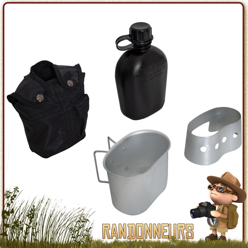 Set Gourde Armée US type GI\'s Rothco avec quart et réchaud bois alcool hexamine