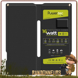 meilleur Panneau Solaire PTFLAP 16W Dual USB SunPower Powertec randonner ultra leger