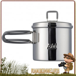 Popote Gamelle en acier inoxydable Esbit de 625 ml. Robuste et légère, ce pot inox Esbit est compact et robuste en bushcraft