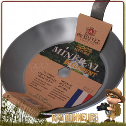 Poêle acier à frire bushcraft De Buyer 26 cm, bivouac camping feu de camp fabrication française