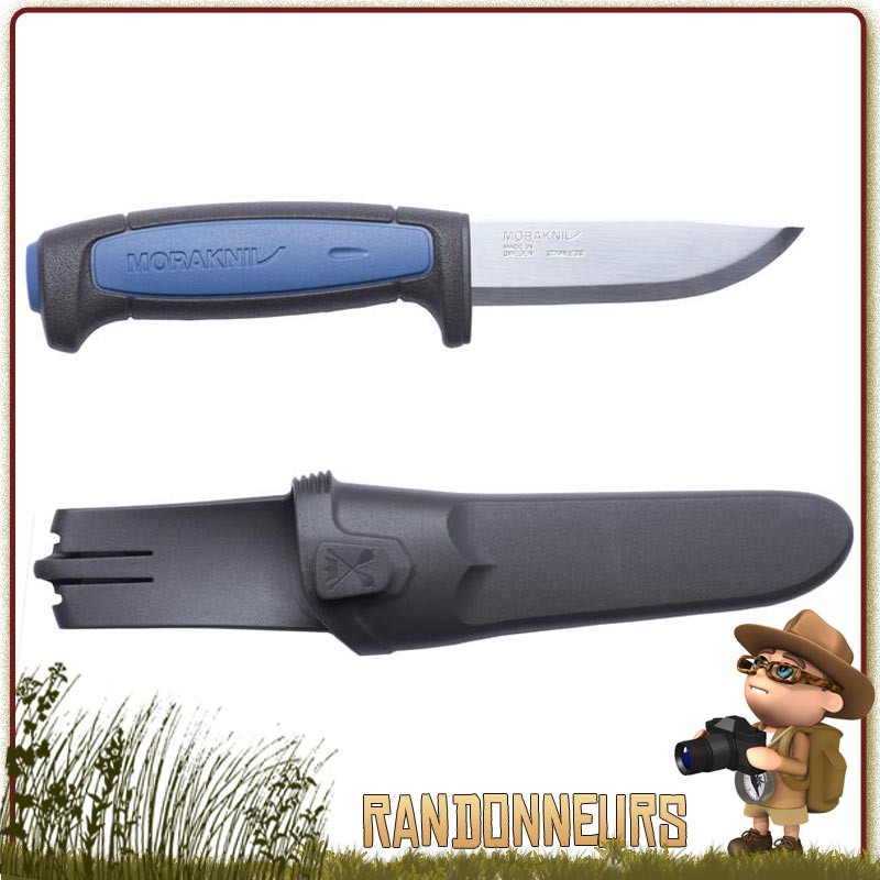 Couteau bushcraft Mora PRO S Inox Lame en acier Carbone 12c27 de 8.9 cm, dureté 60 HRC, manche gomme noir