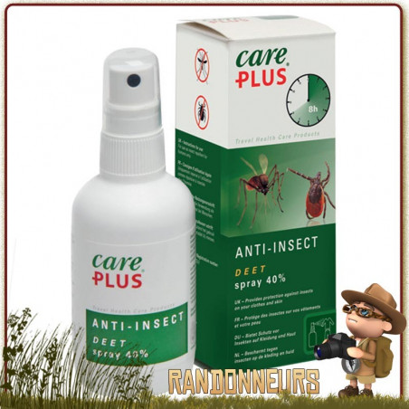 Spray 60 ml Répulsif Anti Moustiques et Tiques DEET 40 Care Plus